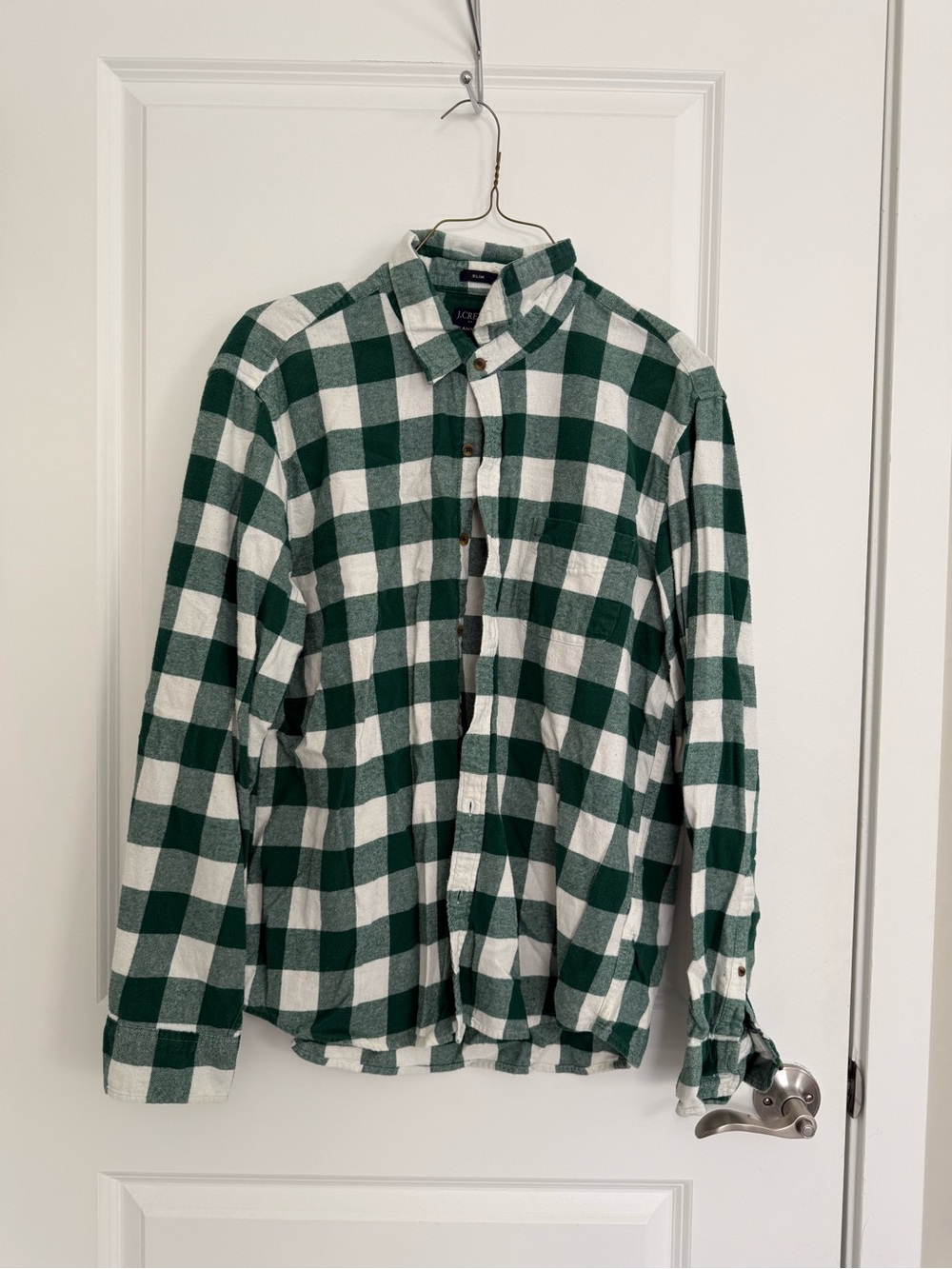 J. Crew Green & White Buffalo Check Flannel Shirt